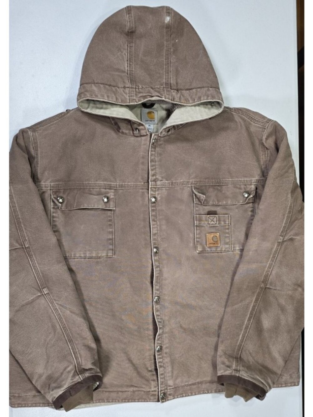 Carhartt J284 FWD Duck Canvas Hooded Sherpa Lined Snap Up Jacket Coat Men's 2XL